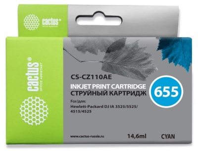Картридж струйный Cactus CS-CZ110AE №655 голубой (14.6мл) для HP DJ IA 3525/5525/4525 с чипом