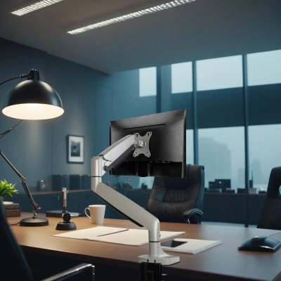 Кронштейн для мониторов ЖК Kromax OFFICE-21 серебристый 17"-45" макс.15кг настольный поворот и наклон