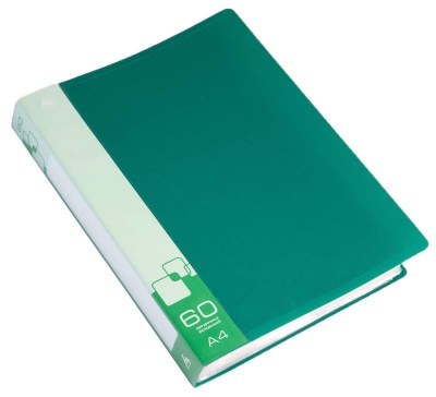 Папка с 60 прозр.вклад. Бюрократ -BPV60GRN A4 пластик 0.7мм торц.карм с бум. встав зеленый