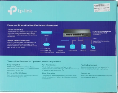 Коммутатор TP-Link TL-SF1008LP (L2) 8x100Мбит/с 4PoE 41W неуправляемый