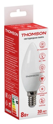Лампа светодиодная Thomson Candle TH-B2016 8Вт цок.:E14 свеча 220B св.свеч.бел.нейт. C (упак.:1шт)