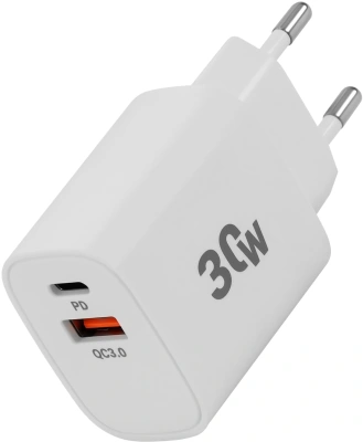 Сетевое зар./устр. Digma DGW3D 30W 3A (PD+QC) USB-C/USB-A универсальное белый (DGW3D0F110WH)