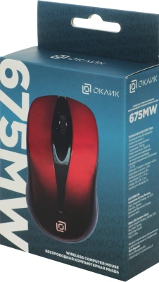 Мышь Оклик 675MW черный/красный оптическая 1200dpi беспров. USB для ноутбука 3but (1025919)