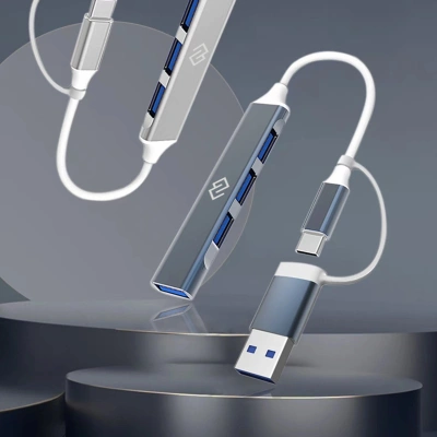 Разветвитель USB-C + USB-A Digma DHUB-4USB-AC-3.0 4порт. серебристый