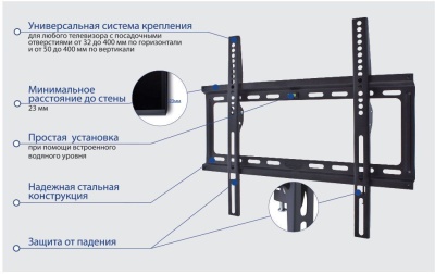 Кронштейн для телевизора Kromax IDEAL-3 белый 22"-65" макс.50кг настенный фиксированный