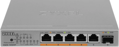 Коммутатор Zyxel XMG-105HP-EU0101F (L2) 5x2.5Гбит/с 1SFP+ 4PoE++ 70W неуправляемый