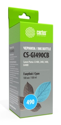 Чернила Cactus CS-GI490CB GI-490 голубой 100мл для Canon Pixma G1400/G2400/G3400