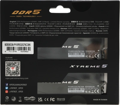 Память DDR5 2x16GB 7600MHz Patriot PVXR532G76C36K Viper Xtreme RGB RTL Gaming PC5-60800 CL36 DIMM UDIMM 288-pin 1.45В с радиатором Ret