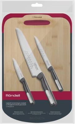 Набор ножей кухон. Rondell Bayoneta RD-1569 компл.:4предм. разд.дос. черный блистер