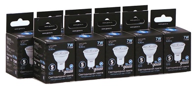 Лампа светодиодная Gauss MR16 7Вт цок.:GU10 спот 220B св.свеч.бел.нейт. MR16 (упак.:10шт) (101506207)
