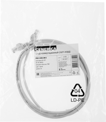 Патч-корд ITK Generica PC01-C5EU-2M-G UTP RJ-45 вил.-вилка RJ-45 кат.5E 2м серый ПВХ