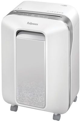 Шредер Fellowes PowerShred LX201 белый (секр.P-5) перекрестный 12лист. 22лтр. скрепки скобы пл.карты