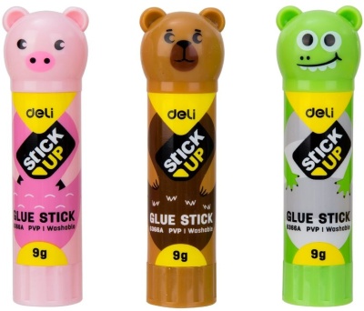 Клей-карандаш Deli E6366A 9гр корп.ассорти ПВП дисплей картонный детский Stick UP