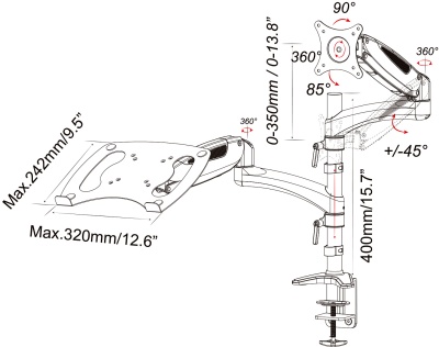 Кронштейн для монитора/ноутбука Cactus CS-VM-LH08-BK черный 13"-32" макс.16кг настольный поворот и наклон