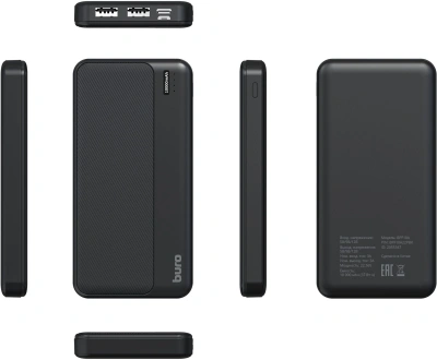 Мобильный аккумулятор Buro BPF10A 10000mAh QC3.0/PD3.0 22.5W 3A 2xUSB-A/USB-C черный (BPF10A22PBK)