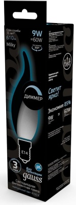 Лампа светодиодная Gauss Filament 104201209-D 9Вт цок.:E14 свеча 220B св.свеч.бел.нейт. (упак.:10шт)