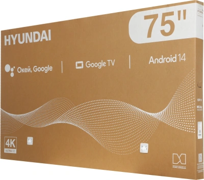 Телевизор LED Hyundai 75" H-LED75BU7011 Google TV Frameless Metal черный 4K Ultra HD 60Hz MEMC DVB-T DVB-T2 DVB-C DVB-S DVB-S2 USB WiFi Smart TV