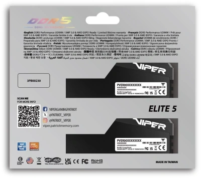 Память DDR5 2x16GB 6000MHz Patriot VEU532G6028K Viper Elite 5 Ultra RTL Gaming PC5-48000 CL28 DIMM UDIMM 288-pin 1.4В kit single rank с радиатором Ret