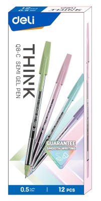 Набор ручек шариков. Deli Think EQ8-C ассорти/прозрачный d=0.5мм син. черн. (12шт)