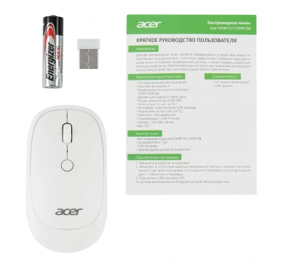 Мышь Acer OMR138 белый оптическая 1600dpi беспров. USB 3but (ZL.MCEEE.01L)