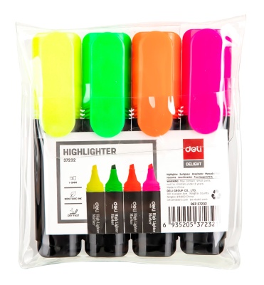 Набор текстовыделителей Deli E37232 Delight скошенный пиш. наконечник 1-5мм колпачок с клипом 4цв. пакет с европодвесом (4шт.)