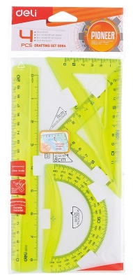 Набор линеек Deli EG00402 Pioneer пластик дл.20см ассорти флуорисцентный компл.:лин.20см/треуг.2шт/трансп. пластиковый пакет с европодв.