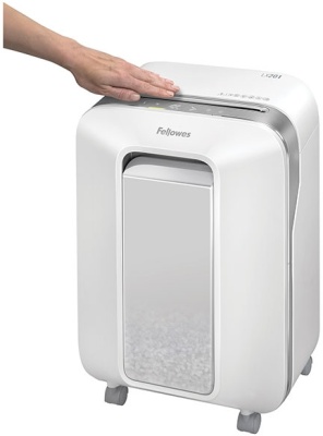 Шредер Fellowes PowerShred LX201 белый (секр.P-5) перекрестный 12лист. 22лтр. скрепки скобы пл.карты
