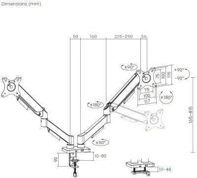 Кронштейн для мониторов Cactus CS-VM-MG-82-BK черный/белый 17"-32" макс.9кг настольный поворот и наклон