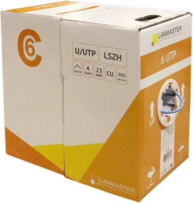 Кабель информационный Lanmaster LAN-6EUTP-HFLT-BL кат.6 UTP 4 пары 23AWG LSZH внутренний 305м синий