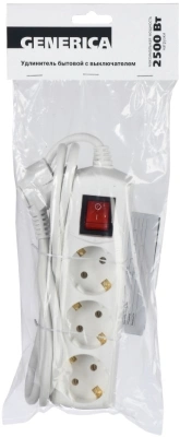 Сетевой удлинитель IEK У03В 3м (3 розетки) белый (пакет ПЭ)