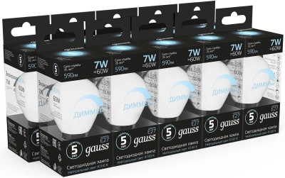 Лампа светодиодная Gauss 7Вт цок.:E27 шар 220B св.свеч.бел.нейт. (упак.:1шт) (105102207-D)
