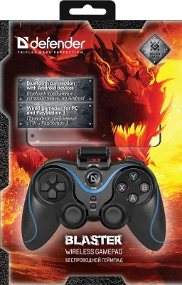 Геймпад Defender Blaster черный Bluetooth Беспроводной виброотдача (в компл.:держатель для смартфона/кабель USB) (64283)