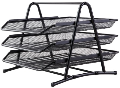 Лоток горизонтальный Deli E9181 для бумаг 350х278х275мм черный металл сетка