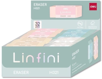 Ластик Deli EH321 Linfini 54x20x10.5мм резина термопластичная ассорти индивидуальная картонная упаковка