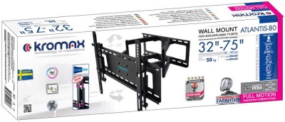 Кронштейн для телевизора Kromax ATLANTIS-80 черный 32"-75" макс.50кг настенный поворотно-выдвижной и наклонный
