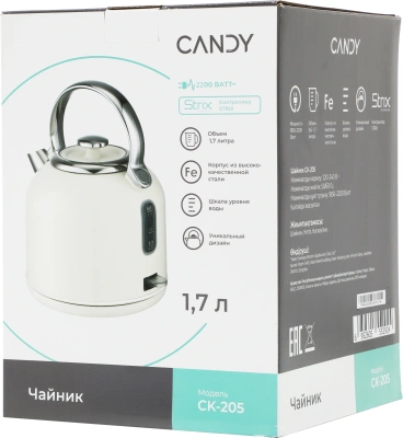 Чайник электрический Candy CK-205 1.7л. 2200Вт слоновая кость корпус: нерж.сталь (FM04W2D00RU)