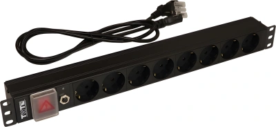 Блок распределения питания Lanmaster TWT-PDU19-10A8P-3.0 гор.размещ. 8xSchuko базовые 10A Schuko 3м