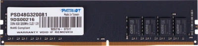 Память DDR4 8Gb 3200MHz Patriot PSD48G320081 Signature RTL Gaming PC4-25600 CL22 DIMM 288-pin 1.2В single rank Ret