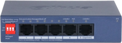 Коммутатор Dahua DH-CS4005-4ET1GT-36 (L2) 4x100Мбит/с 1x1Гбит/с 4PoE управляемый