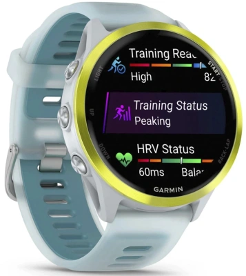 Смарт-часы Garmin Forerunner 570 47мм 1.4" AMOLED корп.золото белое рем.бирюзовый разм.брасл.:135-205мм (010-02971-01)