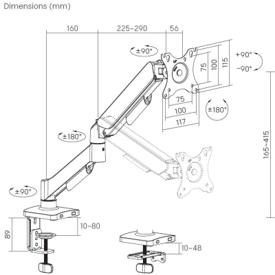 Кронштейн для мониторов Cactus CS-VM-MG-80-BK черный/белый 17"-32" макс.9кг настольный поворот и наклон