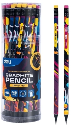 Карандаш ч/г Deli EC043-HB 2.2мм HB кругл. липа ассорти Paint Texture ластик