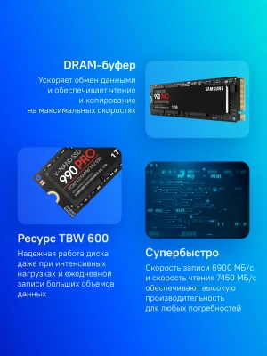 Накопитель SSD Samsung PCIe 4.0 x4 1TB MZ-V9P1T0BW 990 Pro M.2 2280