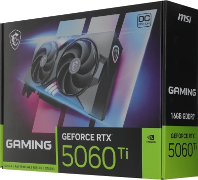 Видеокарта MSI PCI-E 5.0 RTX 5060 TI 16G GAMING OC NVIDIA GeForce RTX 5060TI 16Gb 128bit GDDR7 2647/28000 HDMIx1 DPx3 HDCP Ret