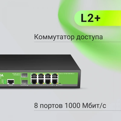 Коммутатор Digma DSW708G-2S-T (L2+) 8x1Гбит/с 2SFP управляемый
