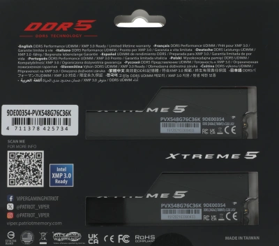 Память DDR5 2x24GB 7600MHz Patriot PVX548G76C36K Viper Xtreme 5 RTL Gaming PC5-60800 CL36 DIMM UDIMM ECC 288-pin 1.45В с радиатором Ret