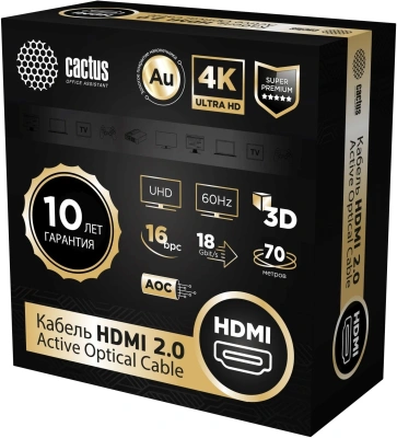 Кабель аудио-видео Cactus CS-HDMI-AOC-2-70 HDMI (m)/HDMI (m) 70м. позолоч.конт. черный