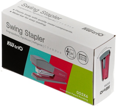 Степлер Kw-Trio 055X6-PNK Swing Standing 24/6 26/6 (20листов) розовый 100скоб пластик коробка