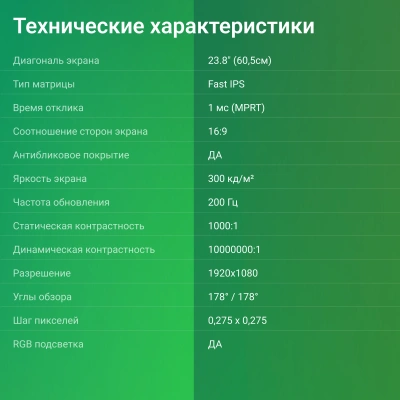 Монитор Digma 23.8" Overdrive 24P410F белый IPS LED 1ms 16:9 HDMI матовая 300cd 178гр/178гр 1920x1080 200Hz G-Sync FreeSync DP FHD USB 3.7кг