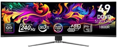Монитор MSI 49" MPG 491CQPX QD-OLED черный QD OLED LED 32:9 HDMI матовая HAS Piv 250cd 178гр/178гр 5120x1440 240Hz DP USB 10.6кг